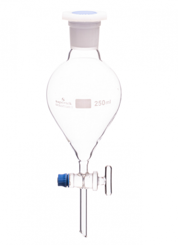 Levak za odvajanje okrugli, PP čep, PTFE slavina, 100ml brušeno grlo SJ 19/26