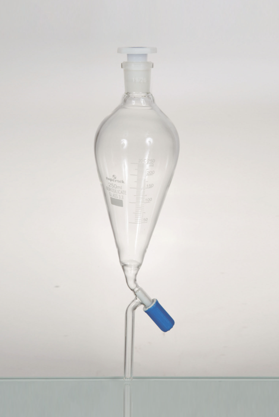 Levak za odvajanje po Squibu, GRADUISAN, PP čep, PTFE slavina, 250ml, brušeno grlo SJ 29/32