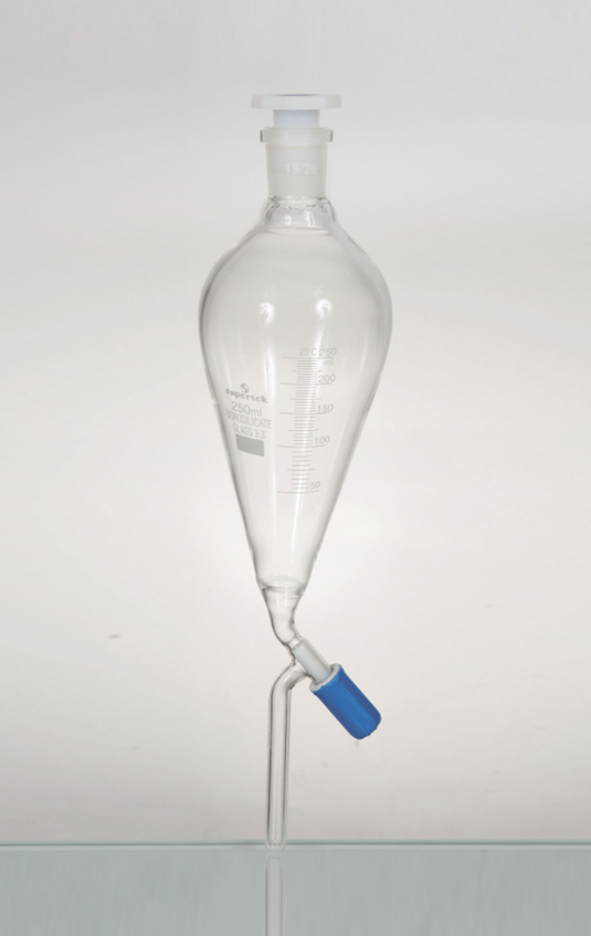 Levak za odvajanje po Squibu, GRADUISAN, PP čep, STAKLENA slavina, 250ml, brušeno grlo SJ 29/32