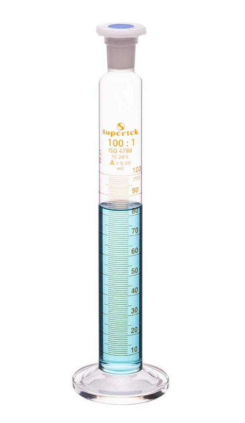 Menzura za mućkanje 10ml, PP čep, okrugla staklena baza, klasa A (LOT sertifikat)