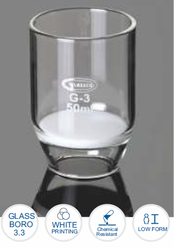 Lončić za filtraciju (GUČ), stakleni, S4 (5-15um), 50ml, fi 40mm